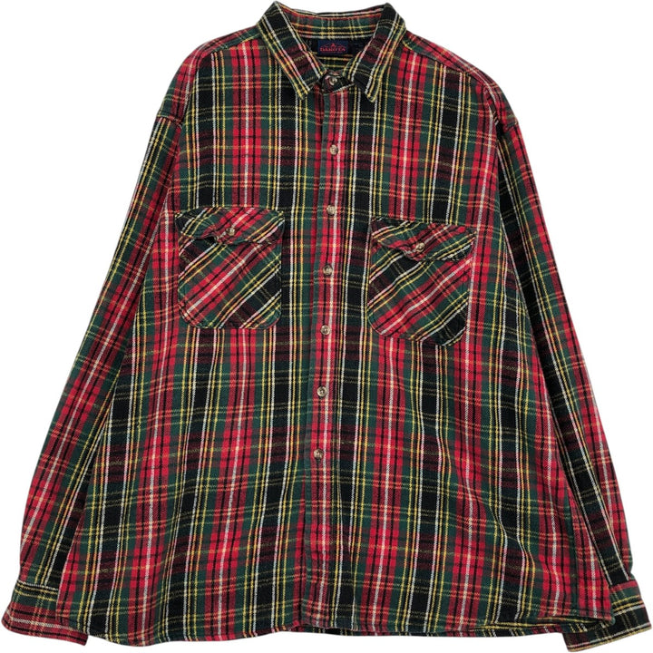 90'S Dakota long-sleeved flannel check shirt, men's size XXL equivalent, vintage. cotton red type Vintage Second Hand