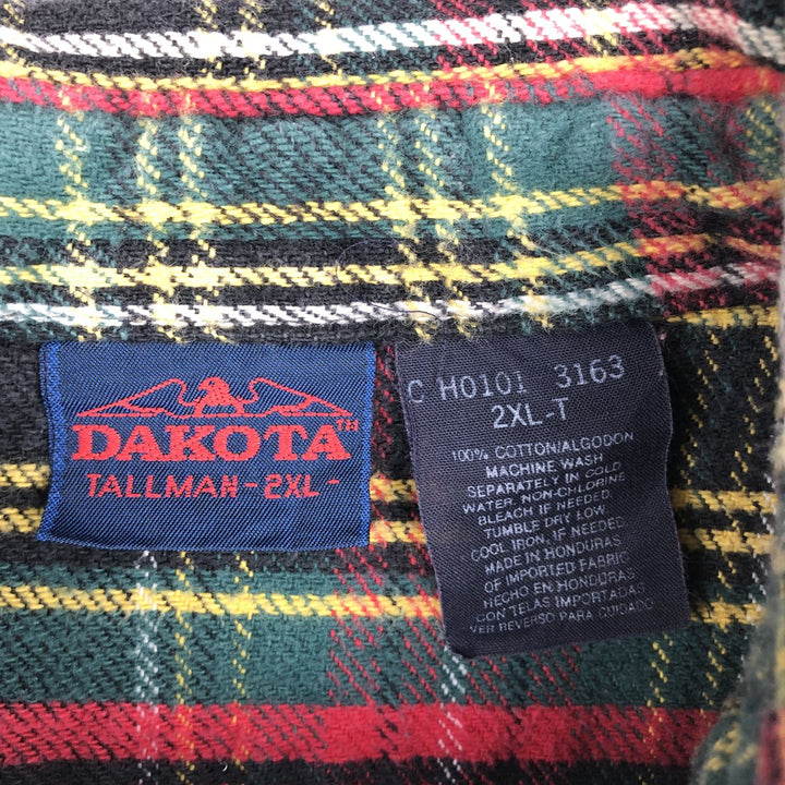 90'S Dakota long-sleeved flannel check shirt, men's size XXL equivalent, vintage. cotton red type Vintage Second Hand