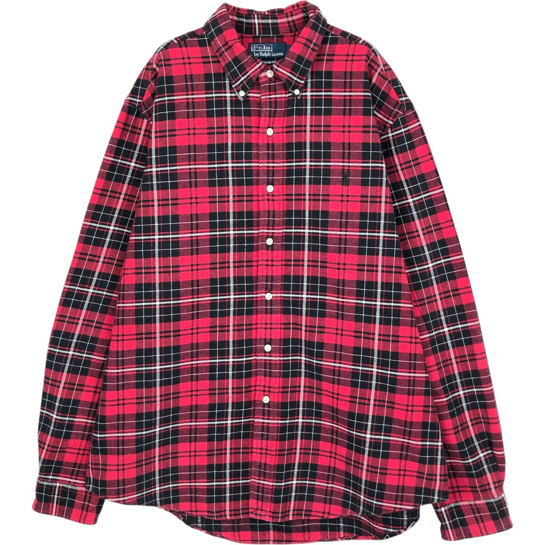 Ralph Lauren POLO by Ralph Lauren CUSTOM FIT Long Sleeve Button-Down Light Flannel Check Shirt, Men's Size XL (approx.) cotton red type Vintage Second Hand