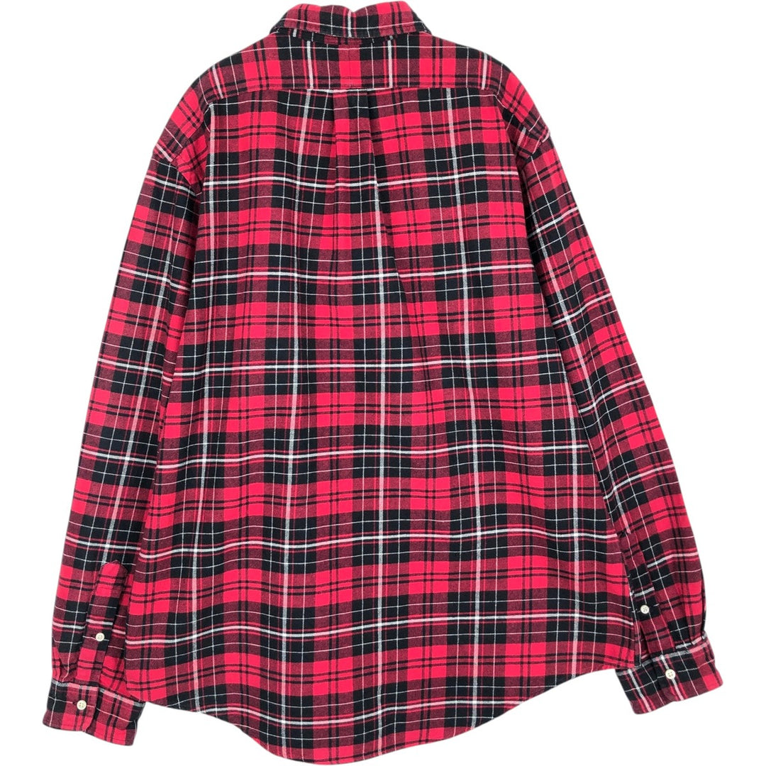 Ralph Lauren POLO by Ralph Lauren CUSTOM FIT Long Sleeve Button-Down Light Flannel Check Shirt, Men's Size XL (approx.) cotton red type Vintage Second Hand