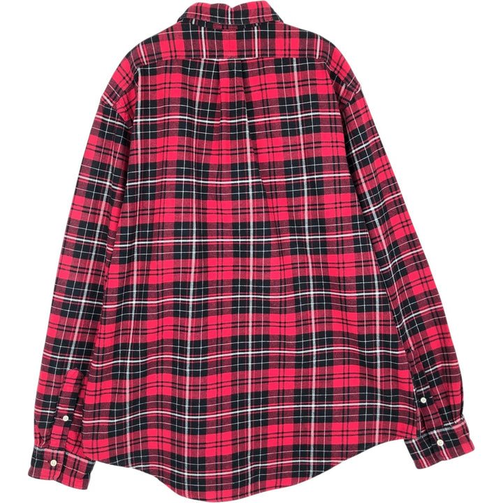 Ralph Lauren POLO by Ralph Lauren CUSTOM FIT Long Sleeve Button-Down Light Flannel Check Shirt, Men's Size XL (approx.) cotton red type Vintage Second Hand
