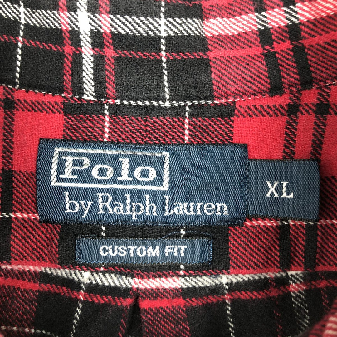 Ralph Lauren POLO by Ralph Lauren CUSTOM FIT Long Sleeve Button-Down Light Flannel Check Shirt, Men's Size XL (approx.) cotton red type Vintage Second Hand