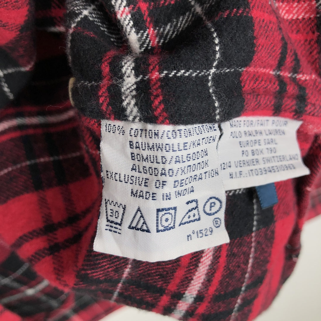 Ralph Lauren POLO by Ralph Lauren CUSTOM FIT Long Sleeve Button-Down Light Flannel Check Shirt, Men's Size XL (approx.) cotton red type Vintage Second Hand