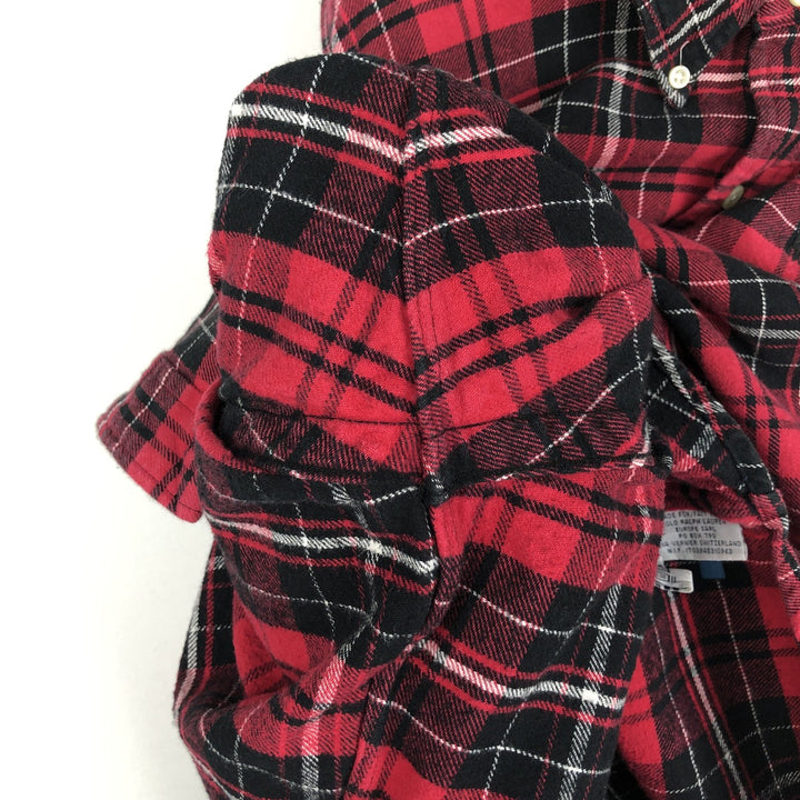 Ralph Lauren POLO by Ralph Lauren CUSTOM FIT Long Sleeve Button-Down Light Flannel Check Shirt, Men's Size XL (approx.) cotton red type Vintage Second Hand
