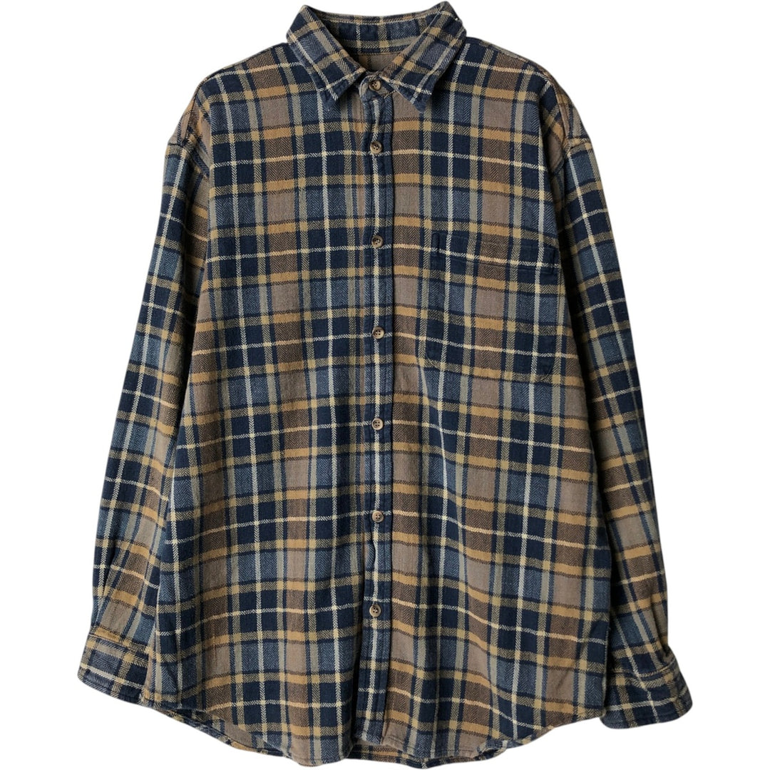 90'S St. John's Bay Vintage Long Sleeve Flannel Check Shirt, Men's Size Medium cotton brown type Vintage Second Hand
