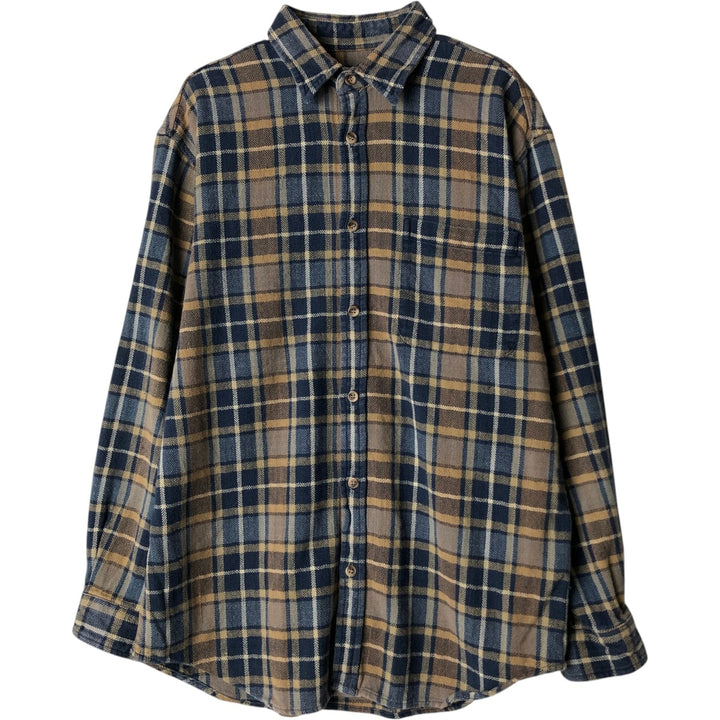 90'S St. John's Bay Vintage Long Sleeve Flannel Check Shirt, Men's Size Medium cotton brown type Vintage Second Hand