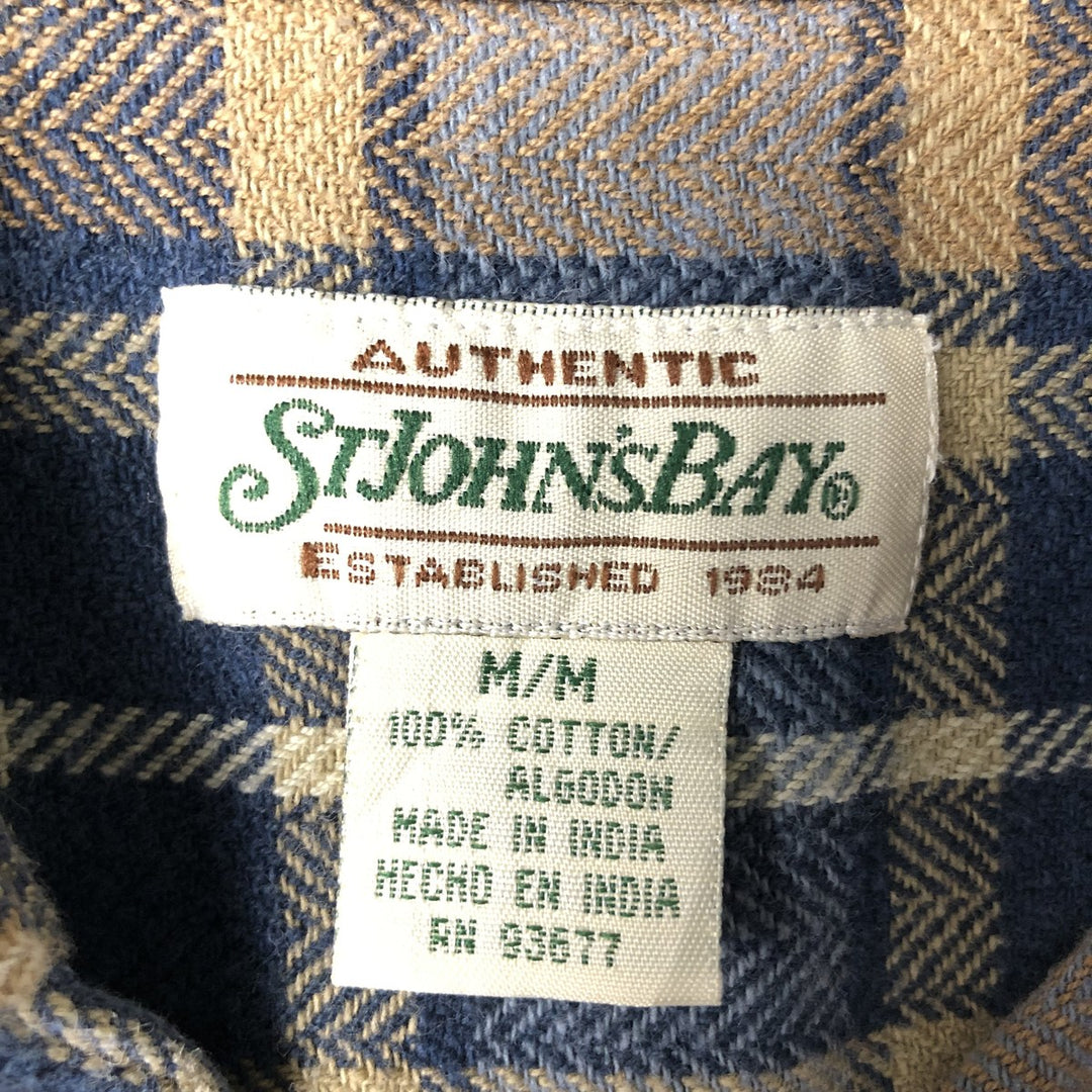 90'S St. John's Bay Vintage Long Sleeve Flannel Check Shirt, Men's Size Medium cotton brown type Vintage Second Hand