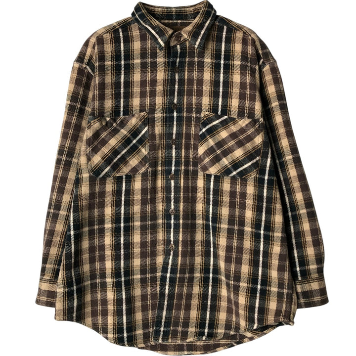 90s-00'S Vintage St. John's Bay Long Sleeve Flannel Check Shirt, Men's Size L cotton brown type Vintage Second Hand