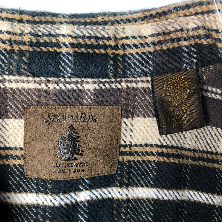 90s-00'S Vintage St. John's Bay Long Sleeve Flannel Check Shirt, Men's Size L cotton brown type Vintage Second Hand