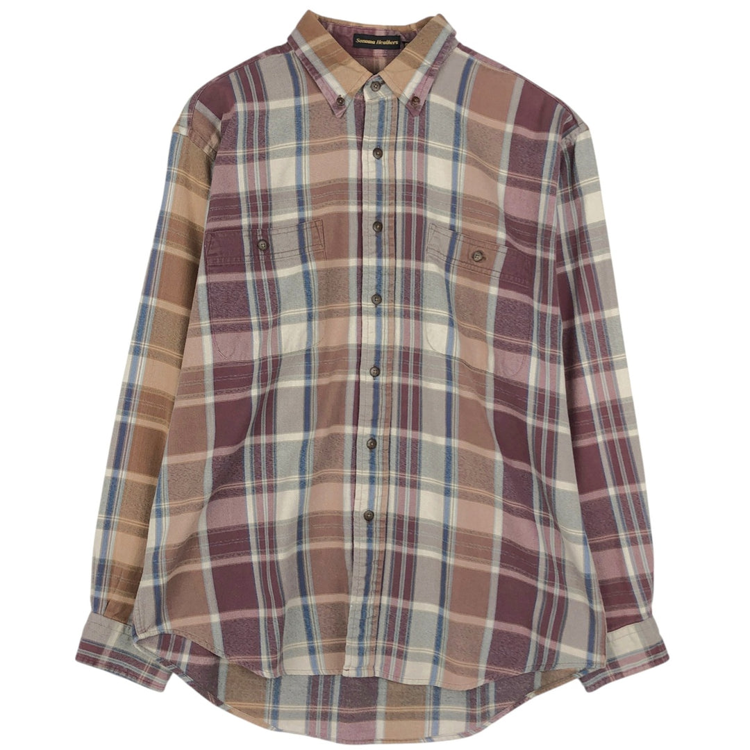 80s-90'S Eddie Bauer Black Tag Long Sleeve Button-Down Flannel Check Shirt Men's Size L (Equivalent) Vintage cotton Beige type Vintage Second Hand