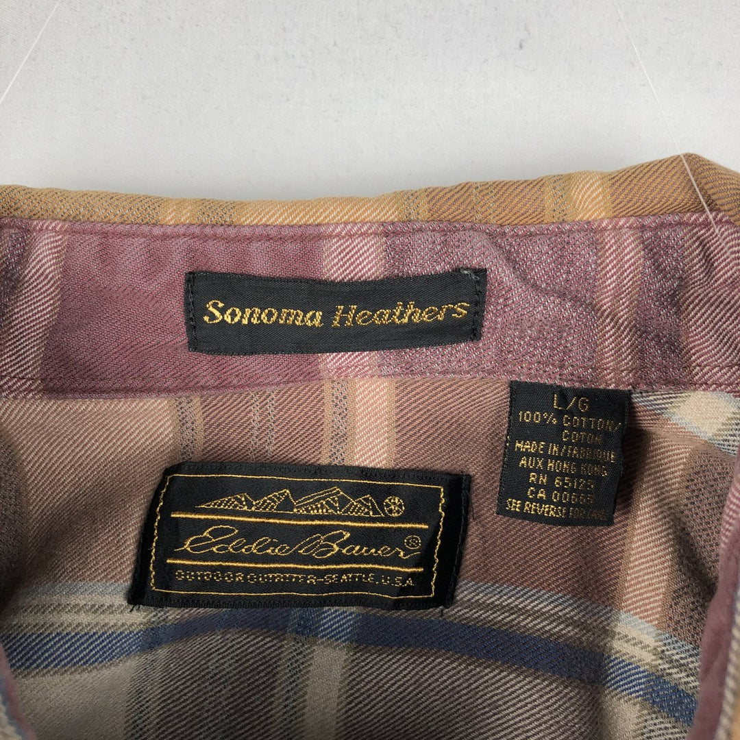 80s-90'S Eddie Bauer Black Tag Long Sleeve Button-Down Flannel Check Shirt Men's Size L (Equivalent) Vintage cotton Beige type Vintage Second Hand