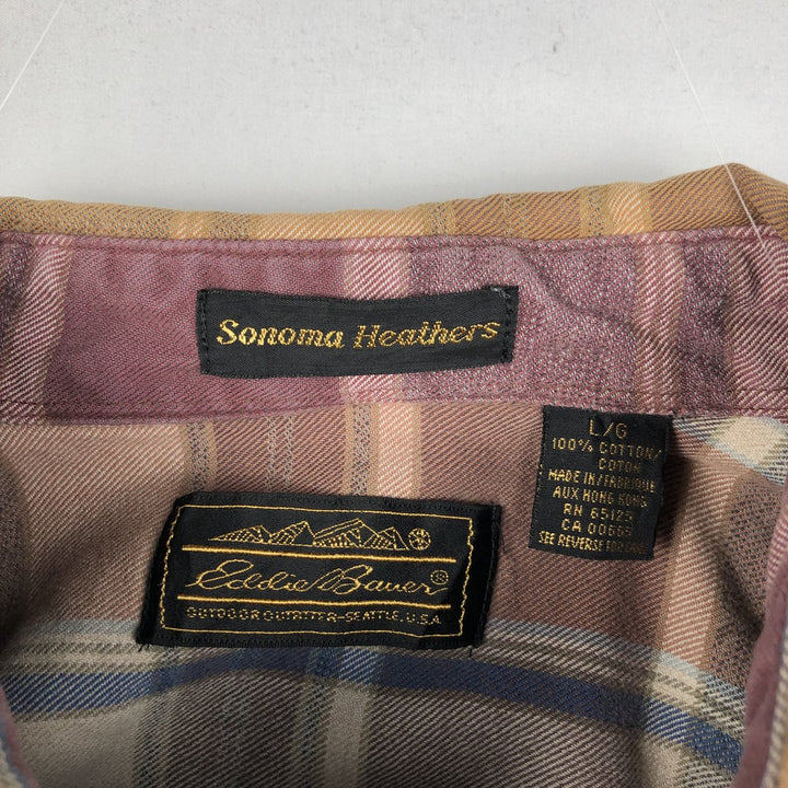 80s-90'S Eddie Bauer Black Tag Long Sleeve Button-Down Flannel Check Shirt Men's Size L (Equivalent) Vintage cotton Beige type Vintage Second Hand