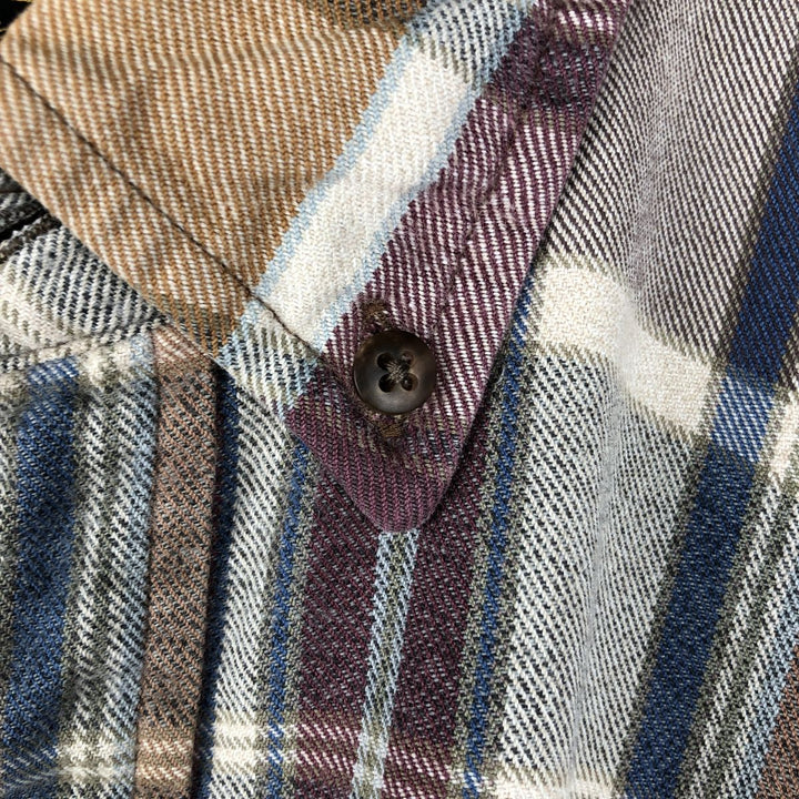 80s-90'S Eddie Bauer Black Tag Long Sleeve Button-Down Flannel Check Shirt Men's Size L (Equivalent) Vintage cotton Beige type Vintage Second Hand