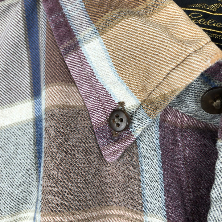 80s-90'S Eddie Bauer Black Tag Long Sleeve Button-Down Flannel Check Shirt Men's Size L (Equivalent) Vintage cotton Beige type Vintage Second Hand
