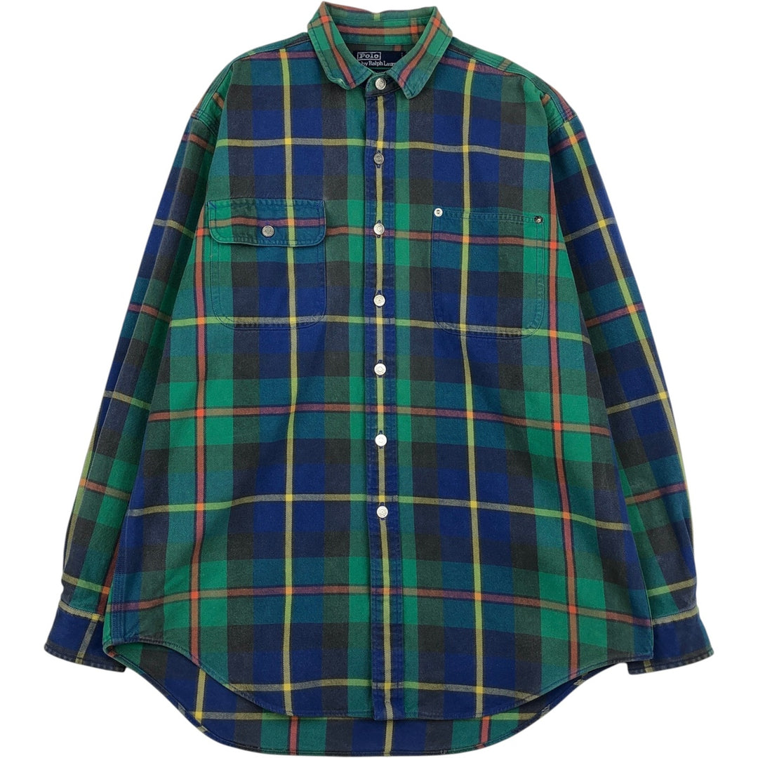 Ralph Lauren POLO by Ralph Lauren Long Sleeve Flannel Check Shirt Men's Size L cotton green type Vintage Second Hand