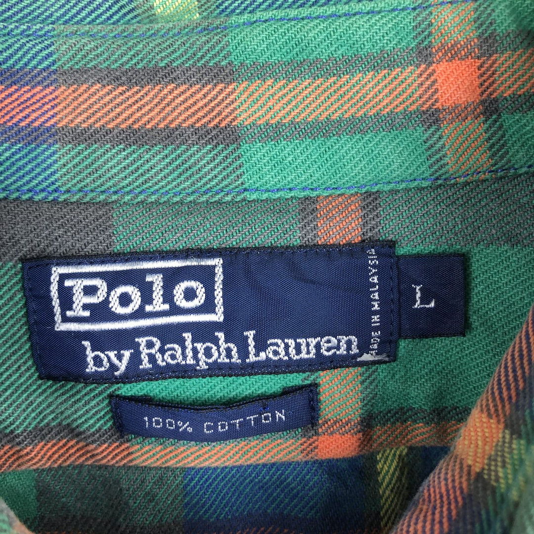Ralph Lauren POLO by Ralph Lauren Long Sleeve Flannel Check Shirt Men's Size L cotton green type Vintage Second Hand