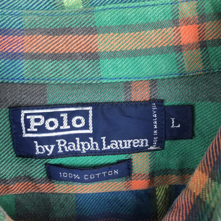 Ralph Lauren POLO by Ralph Lauren Long Sleeve Flannel Check Shirt Men's Size L cotton green type Vintage Second Hand