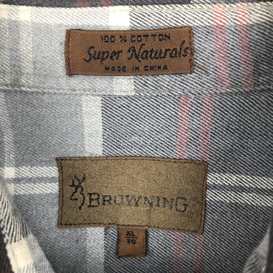 BROWNING Super Naturals Long-Sleeve Flannel Check Shirt, Men's Size XL (approx.) cotton gray type Vintage Second Hand