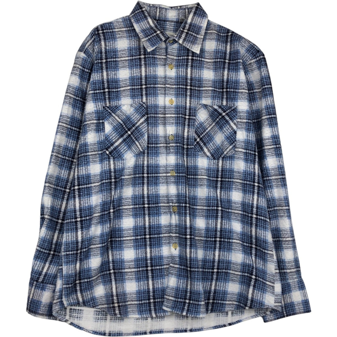 BUD BERMA Long-Sleeve Printed Flannel Check Shirt, Men's Size L (Equivalent), Vintage cotton blue type Vintage Second Hand