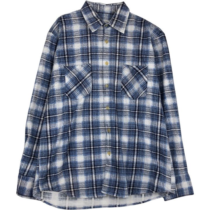 BUD BERMA Long-Sleeve Printed Flannel Check Shirt, Men's Size L (Equivalent), Vintage cotton blue type Vintage Second Hand
