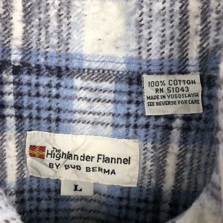 BUD BERMA Long-Sleeve Printed Flannel Check Shirt, Men's Size L (Equivalent), Vintage cotton blue type Vintage Second Hand