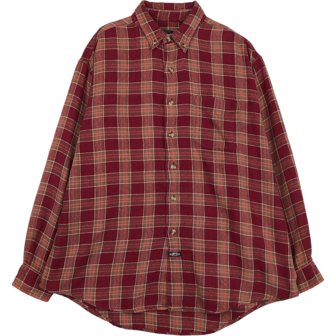 Lee Long-Sleeve Button-Down Light Flannel Check Shirt, Men's Size L (approx.) cotton red type Vintage Second Hand