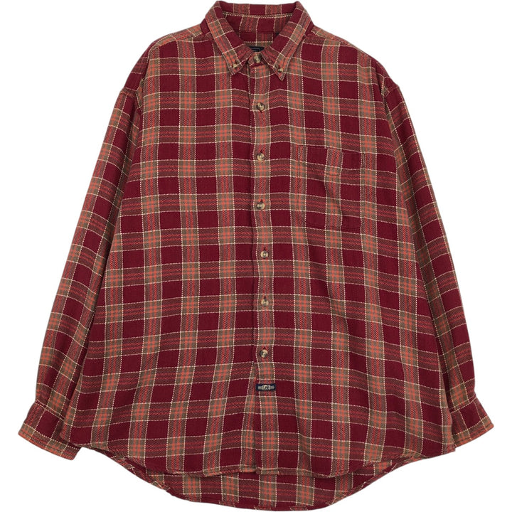 Lee Long-Sleeve Button-Down Light Flannel Check Shirt, Men's Size L (approx.) cotton red type Vintage Second Hand