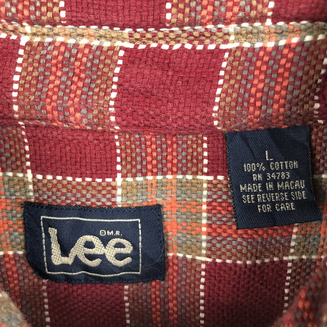 Lee Long-Sleeve Button-Down Light Flannel Check Shirt, Men's Size L (approx.) cotton red type Vintage Second Hand