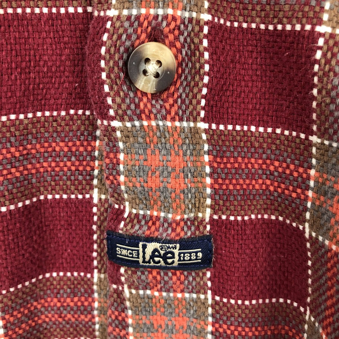 Lee Long-Sleeve Button-Down Light Flannel Check Shirt, Men's Size L (approx.) cotton red type Vintage Second Hand
