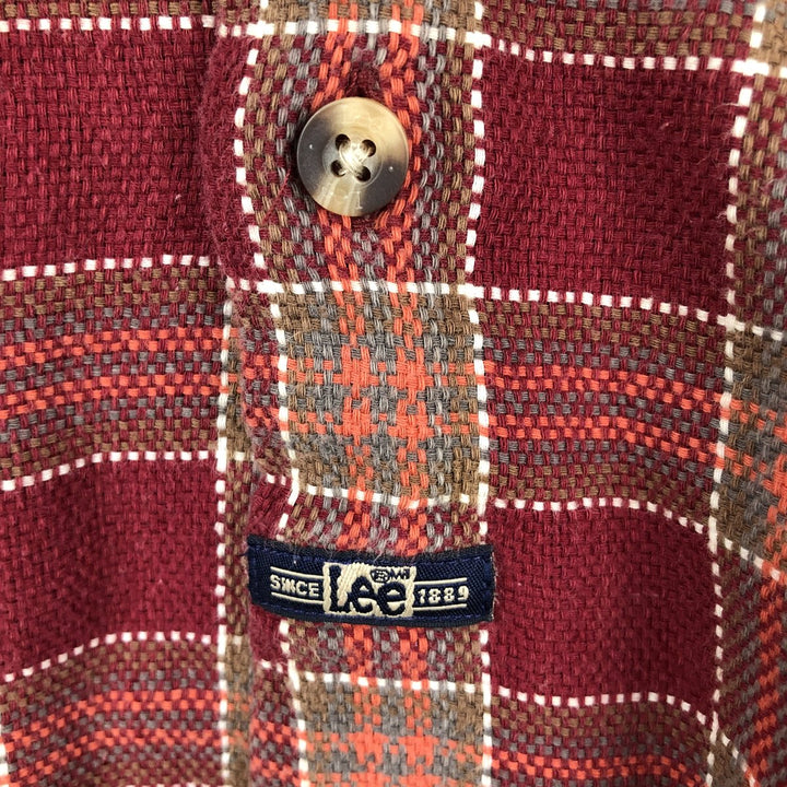 Lee Long-Sleeve Button-Down Light Flannel Check Shirt, Men's Size L (approx.) cotton red type Vintage Second Hand