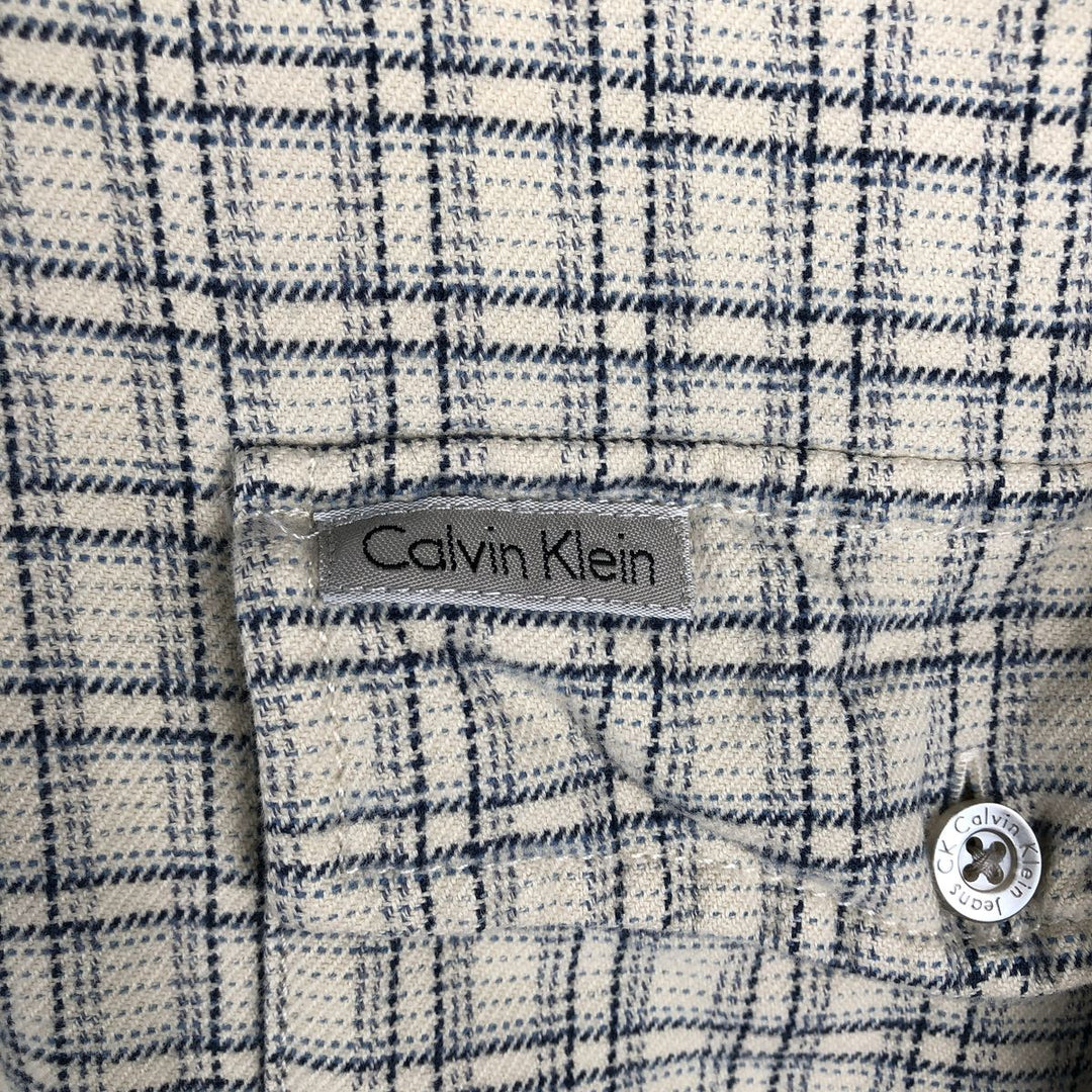 90s-00'S Calvin Klein Jeans Long-Sleeve Light Flannel Check Shirt, Men's Size L (approx.), Vintage cotton ivory Vintage Second Hand