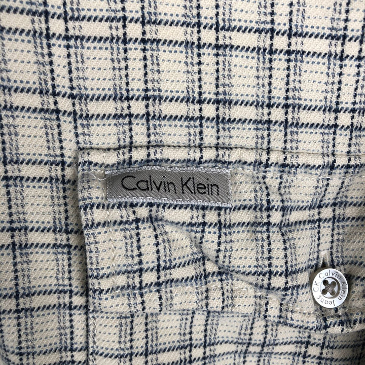 90s-00'S Calvin Klein Jeans Long-Sleeve Light Flannel Check Shirt, Men's Size L (approx.), Vintage cotton ivory Vintage Second Hand