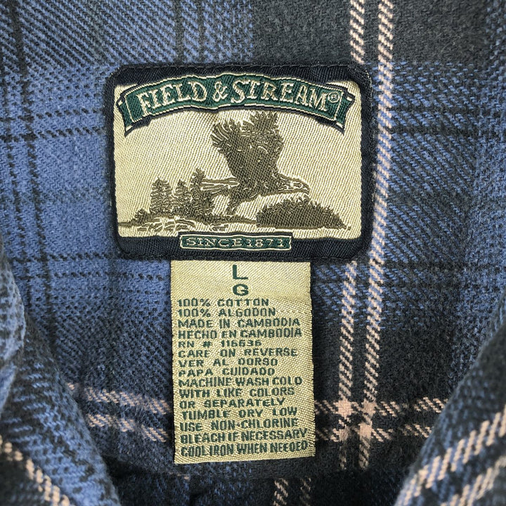 Field & Stream Long Sleeve Flannel Check Shirt, Men's Size L cotton blue type Vintage Second Hand
