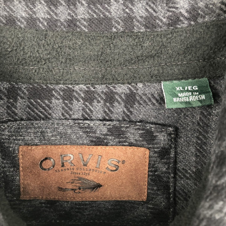 ORVIS Long Sleeve Flannel Check Shirt, Men's XL Size cotton black type Vintage Second Hand