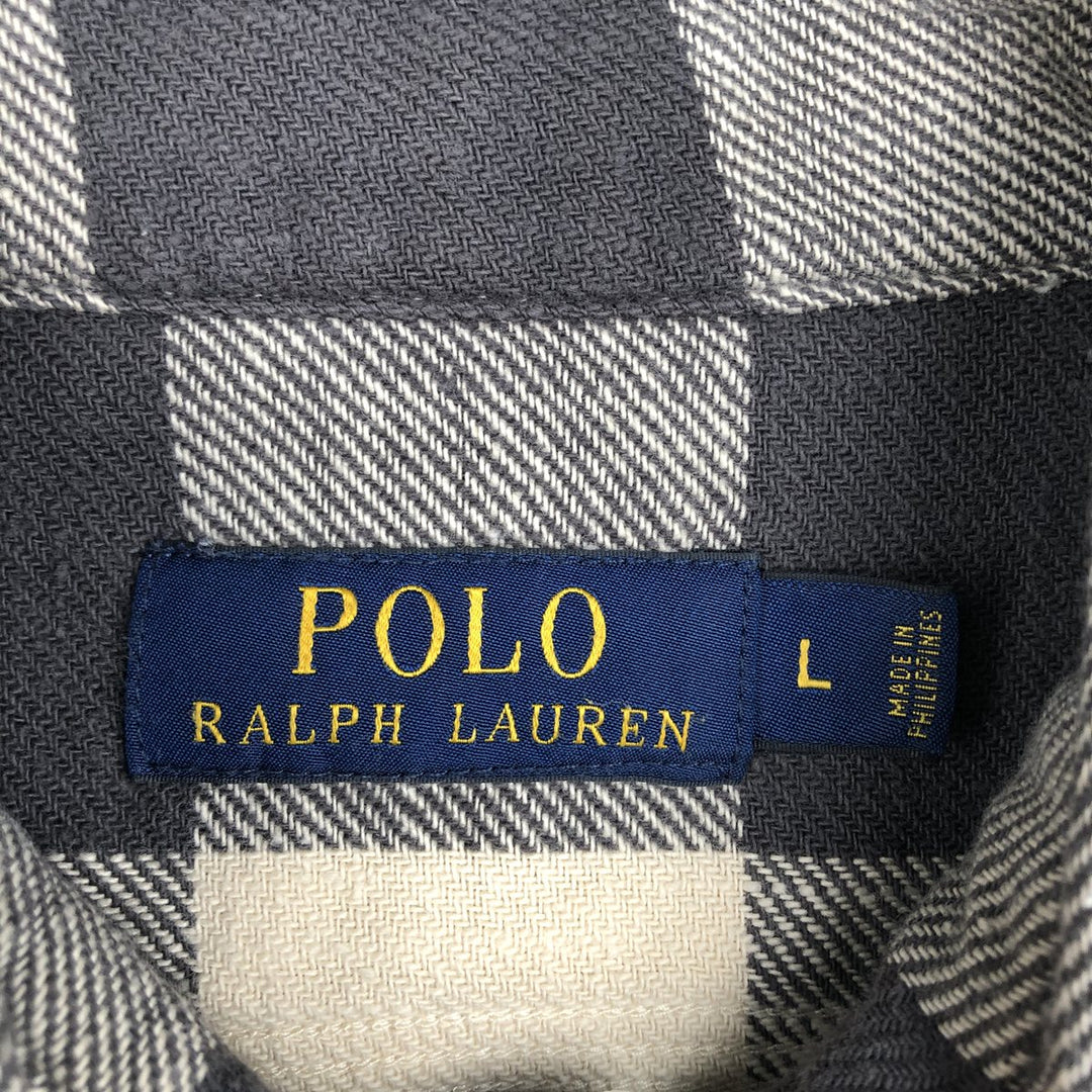 Ralph Lauren POLO RALPH LAUREN Buffalo Check Long-Sleeve Light Flannel Check Shirt, Men's Size L (approx.) cotton ivory Vintage Second Hand