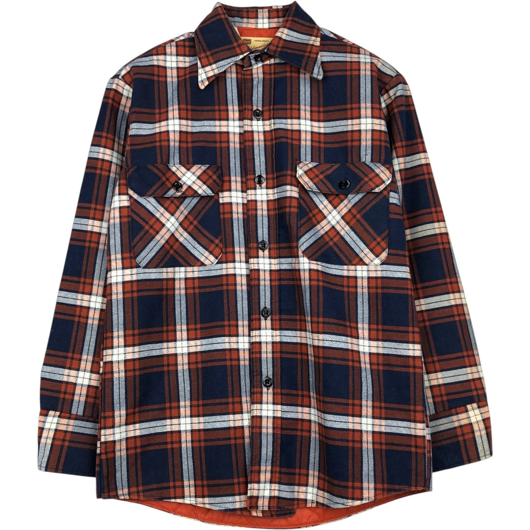 1970'S Sears FIELDMASTER Padded Long-Sleeve Flannel Check Shirt, Men's Size S (Equivalent), Vintage cotton orange type Vintage Second Hand