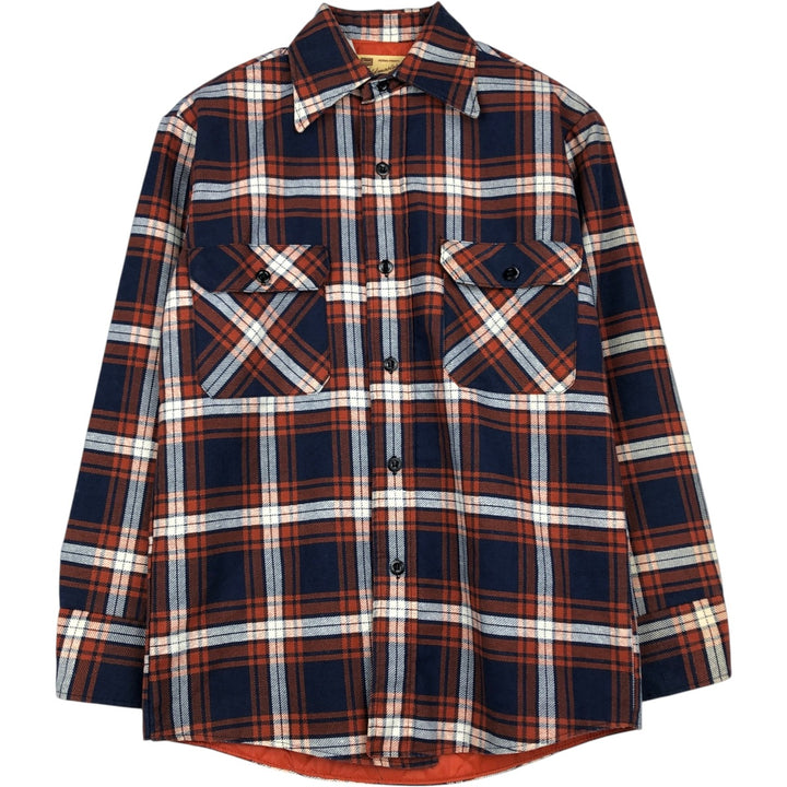 1970'S Sears FIELDMASTER Padded Long-Sleeve Flannel Check Shirt, Men's Size S (Equivalent), Vintage cotton orange type Vintage Second Hand