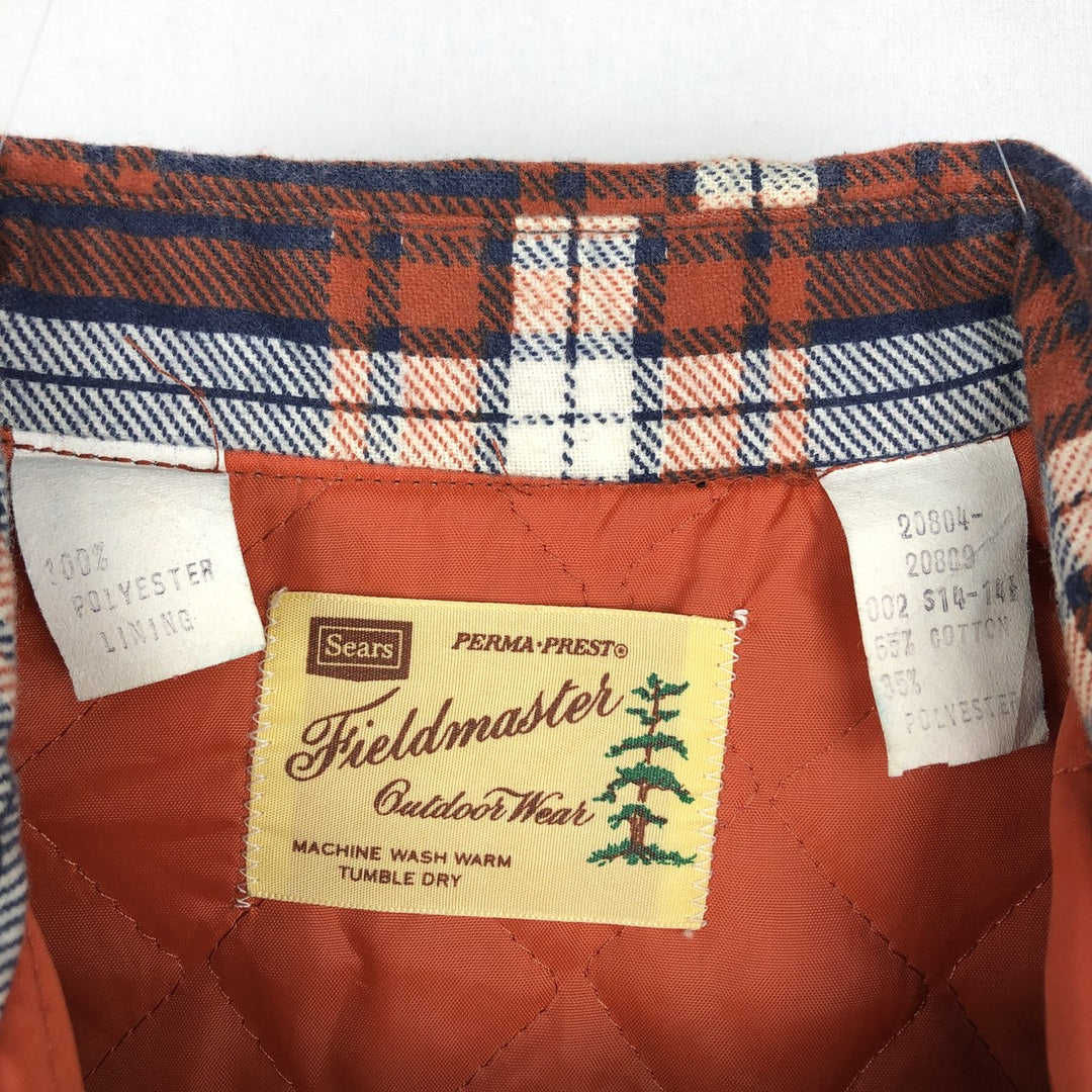 1970'S Sears FIELDMASTER Padded Long-Sleeve Flannel Check Shirt, Men's Size S (Equivalent), Vintage cotton orange type Vintage Second Hand
