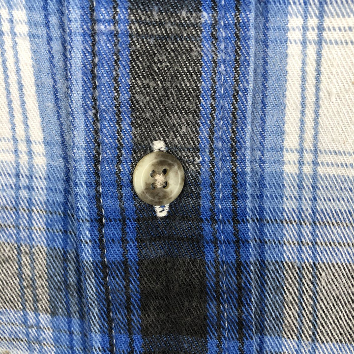 90'S St. John's Bay Ombre Check Long-Sleeve Light Flannel Check Shirt, Made in USA, Men's Size L (Equivalent), Vintage cotton blue type Vintage Second Hand