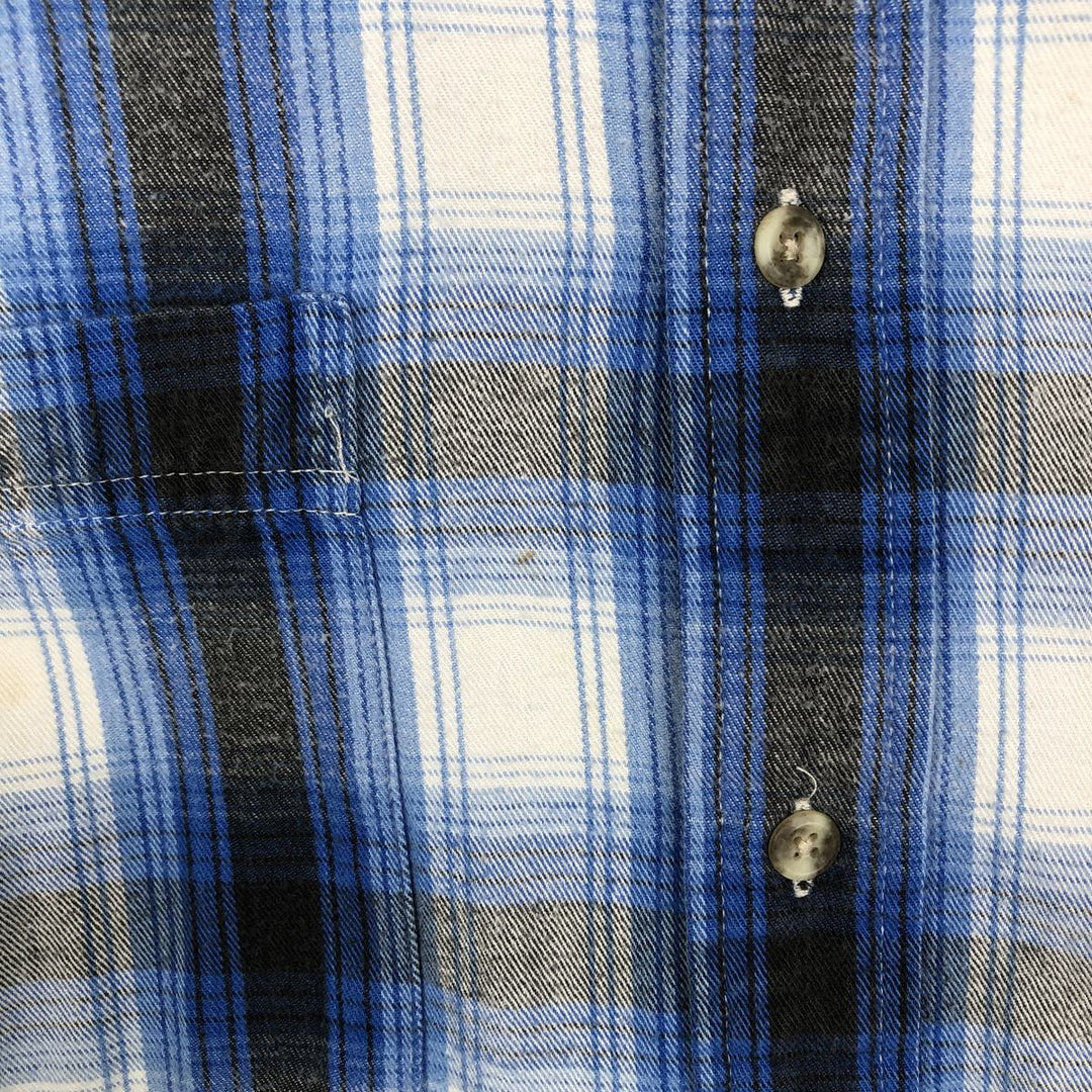 90'S St. John's Bay Ombre Check Long-Sleeve Light Flannel Check Shirt, Made in USA, Men's Size L (Equivalent), Vintage cotton blue type Vintage Second Hand