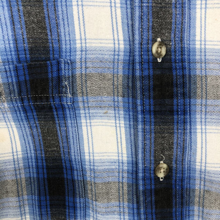 90'S St. John's Bay Ombre Check Long-Sleeve Light Flannel Check Shirt, Made in USA, Men's Size L (Equivalent), Vintage cotton blue type Vintage Second Hand
