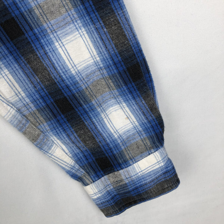 90'S St. John's Bay Ombre Check Long-Sleeve Light Flannel Check Shirt, Made in USA, Men's Size L (Equivalent), Vintage cotton blue type Vintage Second Hand