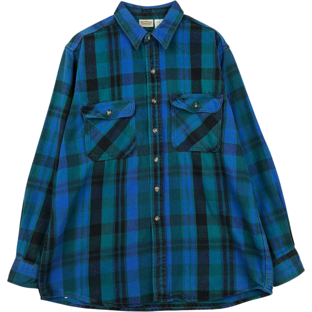 90'S Five Brother Long Sleeve Flannel Check Shirt Men's XL Vintage cotton blue type Vintage Second Hand