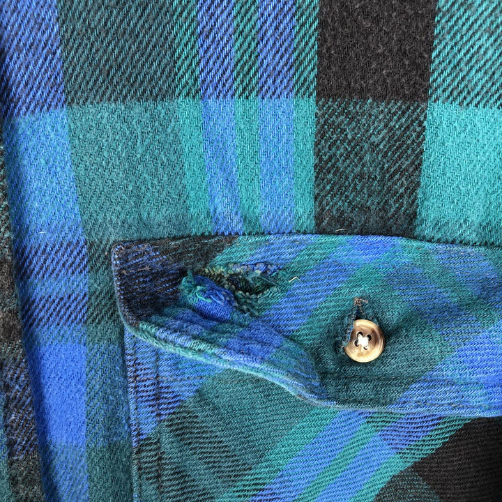 90'S Five Brother Long Sleeve Flannel Check Shirt Men's XL Vintage cotton blue type Vintage Second Hand