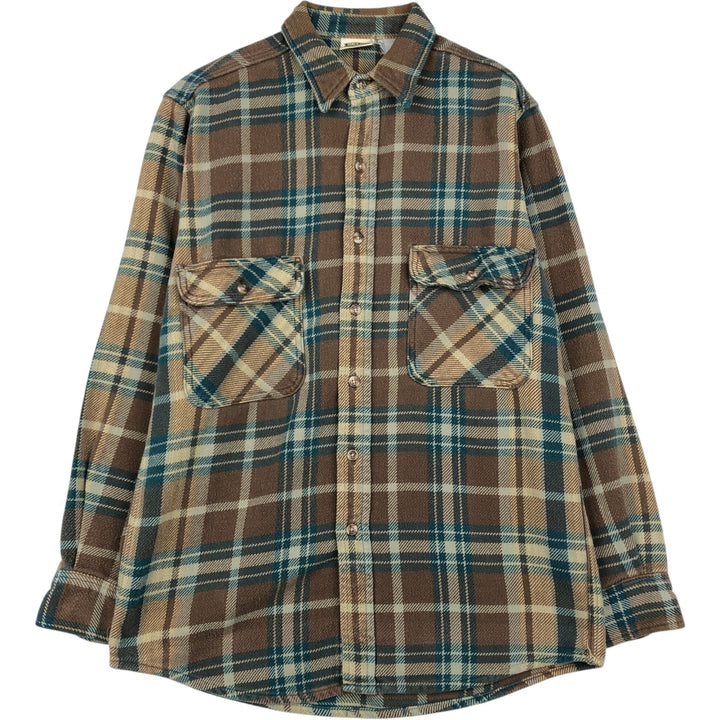 90'S Five Brother Long Sleeve Flannel Check Shirt Men's M Size Vintage unclear brown type Vintage Second Hand