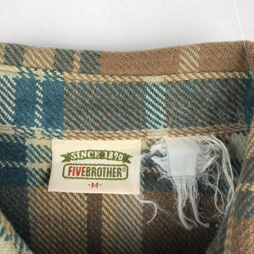 90'S Five Brother Long Sleeve Flannel Check Shirt Men's M Size Vintage unclear brown type Vintage Second Hand