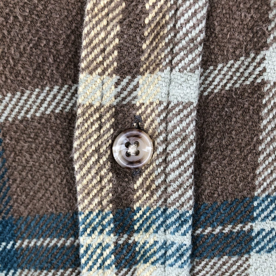 90'S Five Brother Long Sleeve Flannel Check Shirt Men's M Size Vintage unclear brown type Vintage Second Hand
