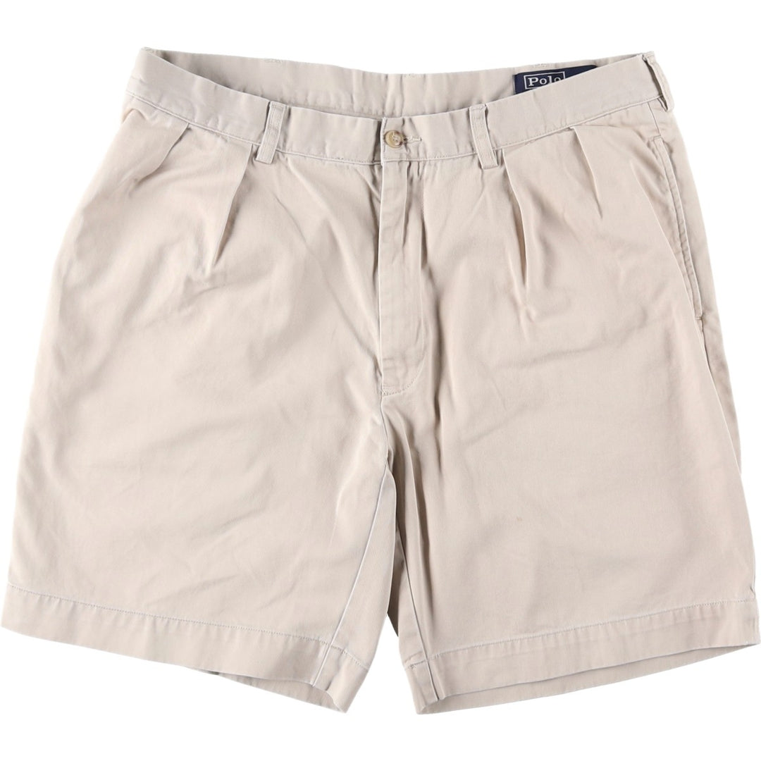 Ralph Lauren CLASSIC FIT PLEATED 9" Two-Pleat Chino Shorts (Men's W36 equivalent) cotton Beige type Vintage Second Hand