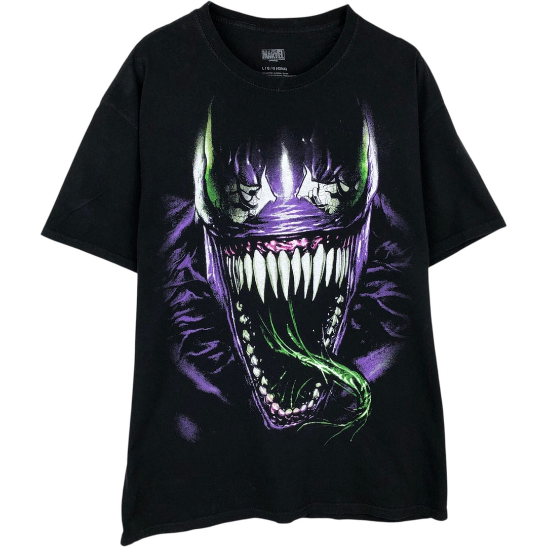 Marvel VENOM Character Print T-Shirt, Men's L size cotton black type Vintage Second Hand