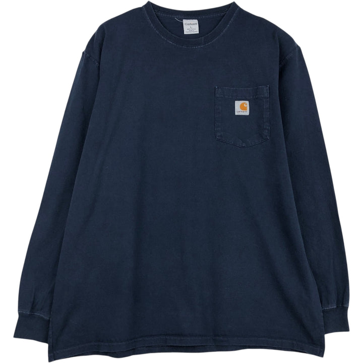 Carhartt Solid Pocket Long T-Shirt, Men's Size L cotton navy blue type Vintage Second Hand
